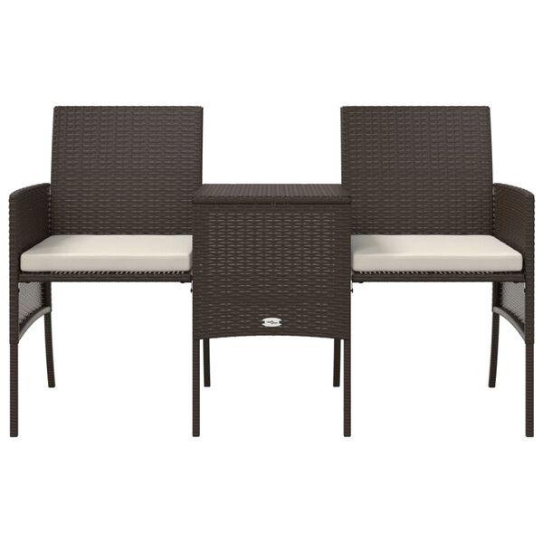 vidaXL 2-Seater Patio Sofa with Tea Table & Stools Poly Rattan Brown