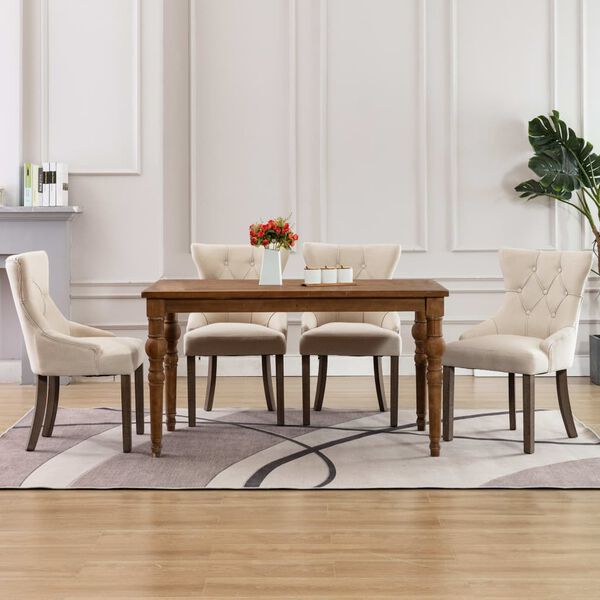 vidaXL Dining Chair Set of 4 Beige Fabric (100% polyester), rubberwood