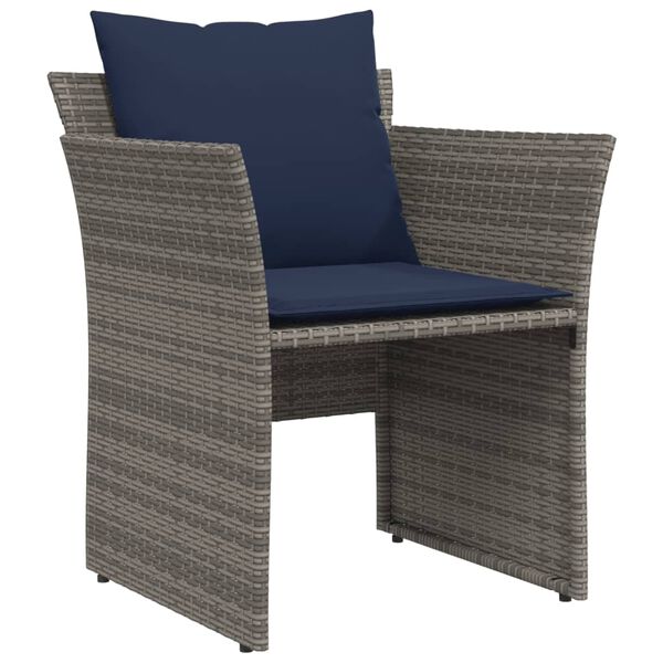 vidaXL Patio Chair Gray, Navy Blue PE Rattan, Powder-Coated Steel, Polyester