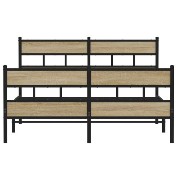 vidaXL Bed Frame Black, sonoma oak Iron, engineered wood 53.1 x 74.8 in