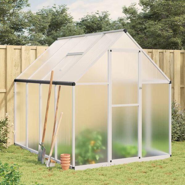 vidaXL Greenhouse Silver and Transparent Aluminum, Polycarbonate Large