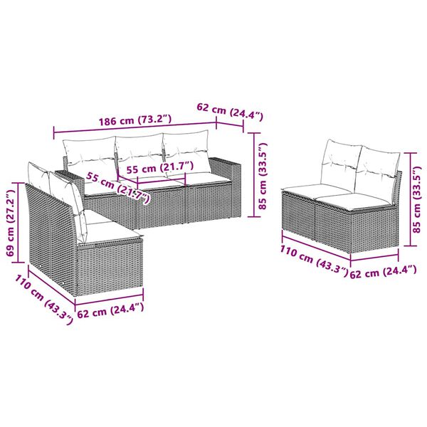 vidaXL 7 Piece Patio Sofa Set with Cushions Light Gray Poly Rattan