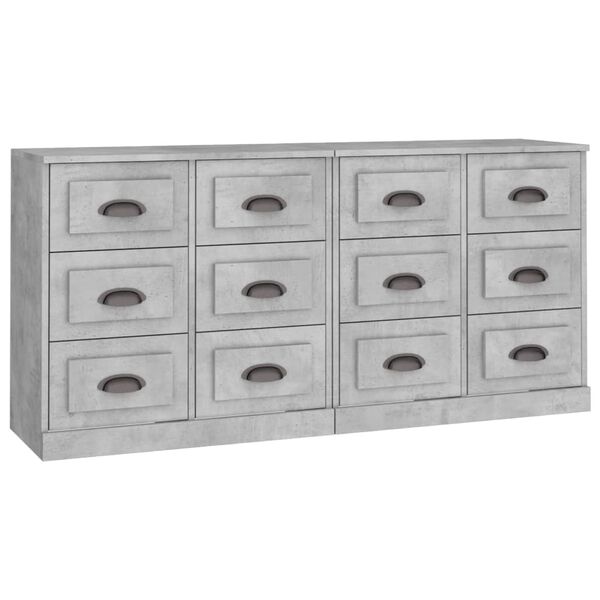 vidaXL Sideboard Set of 2 Concrete Grey Engineered Wood Sideboard