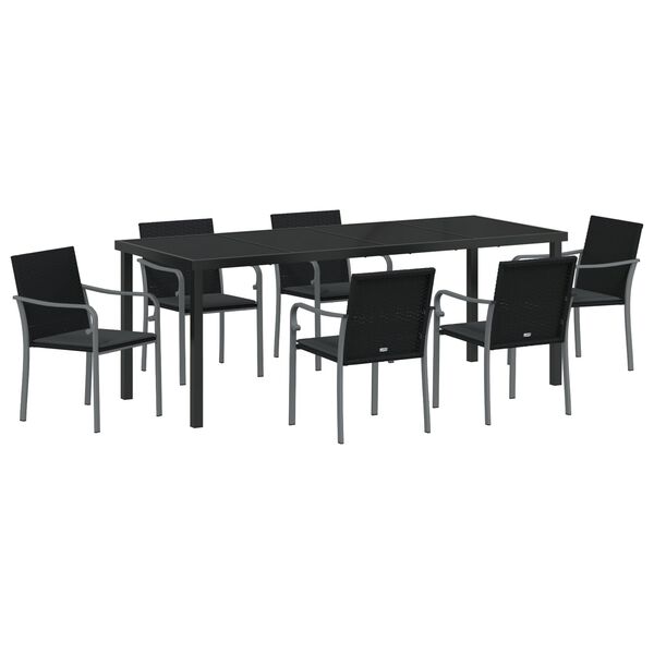 vidaXL Garden Dining Set 7 pcs Black and Grey PE Rattan
