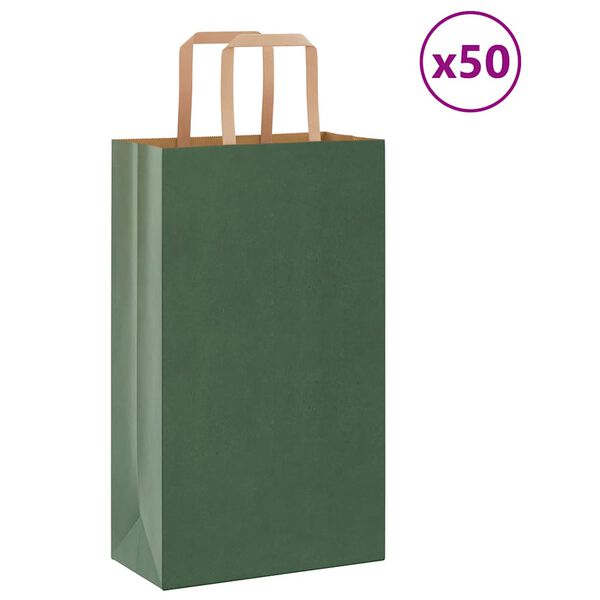 vidaXL Paper Bags 50 pcs with Handles Green 21x11x36 cm