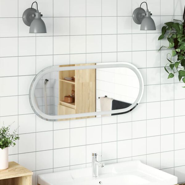 vidaXL LED Bathroom Mirror Transparent Glass 35.4 x 15.7 in