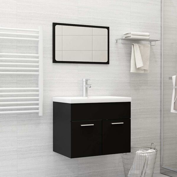 vidaXL Bathroom Furniture Set Black Engineered wood, Acrylic Standard