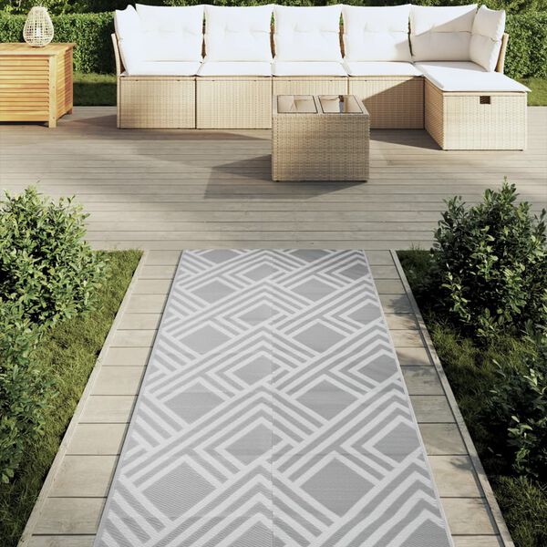 vidaXL Outdoor Carpet Grey Polypropylene 31.5 x 98.4 in Reversible