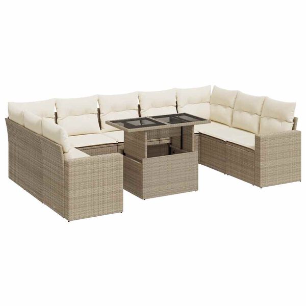 vidaXL Garden Sofa Set Beige PE rattan, powder-coated steel, tempered glass