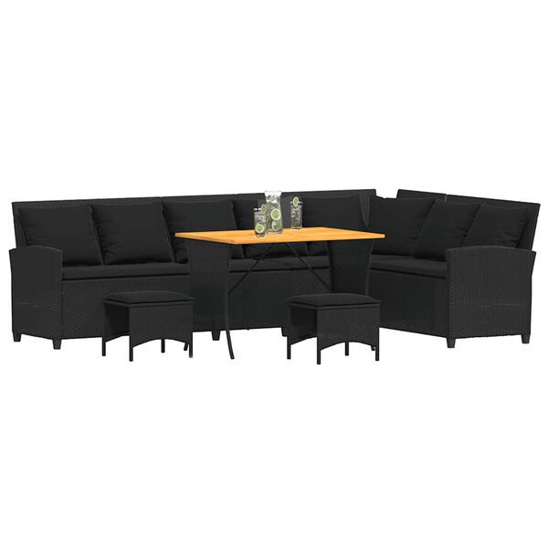 vidaXL 4 Piece Patio Sofa Set with Cushions L-shaped Black Poly Rattan