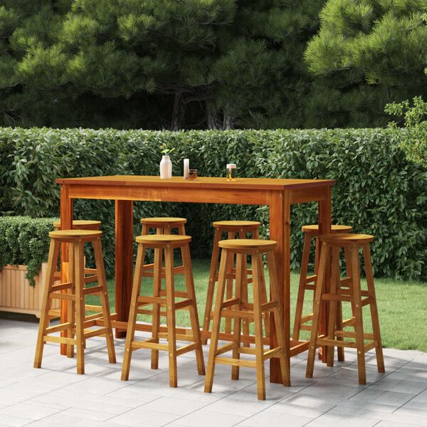 vidaXL Bar Stool Set of 8 Natural wood Solid Acacia wood Standard