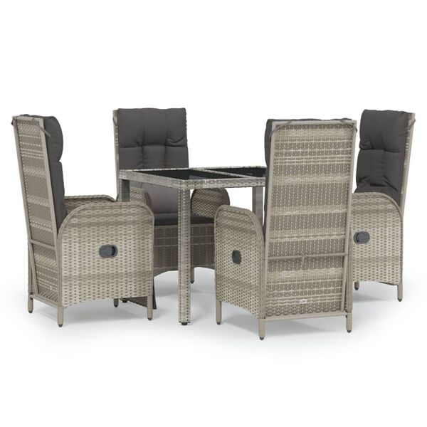 vidaXL Garden Dining Set Grey Poly Rattan 5-Piece Set