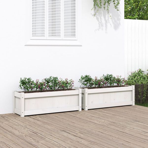 vidaXL Garden Planter Set of 2 White Solid pine wood Large