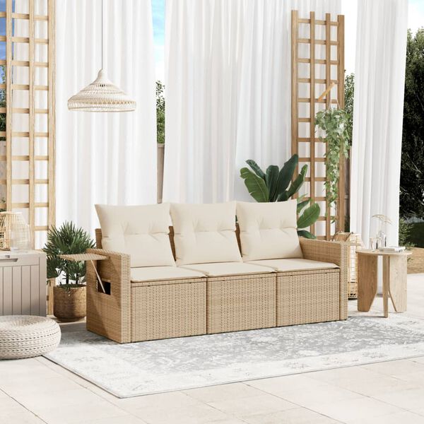 vidaXL Garden Sofa Set Beige, Cream white PE Rattan Three-seater
