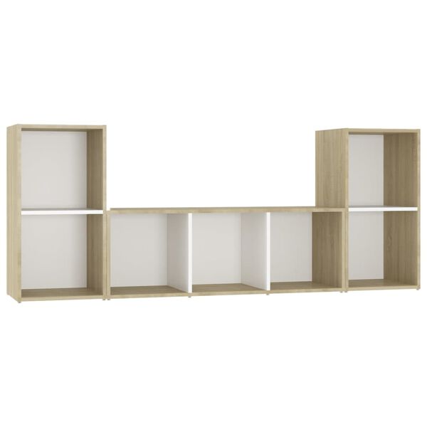 vidaXL 3 Piece TV Stand Set White and Sonoma Oak Engineered Wood