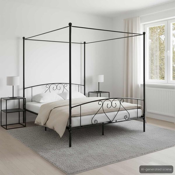 vidaXL Bed Frame Black Metal Double Bed Frame Rectangular Double Bed
