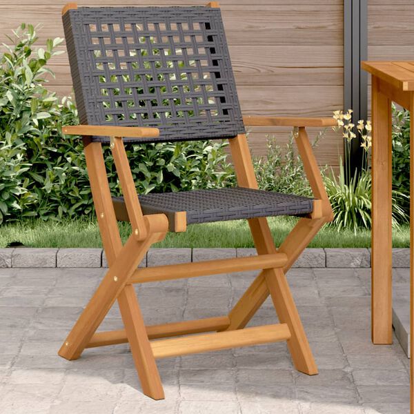 vidaXL Garden Chair Set of 2 Black Solid Acacia Wood, Poly Rattan