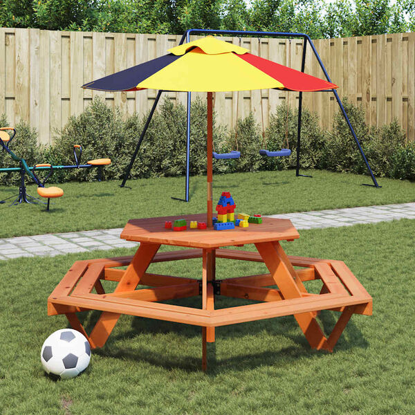 vidaXL Picnic Table Brown Solid fir wood For children Seats Many