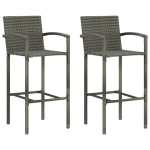 vidaXL Bar Stool Set of 2 Grey PE rattan Standard Footrest Bar Stool