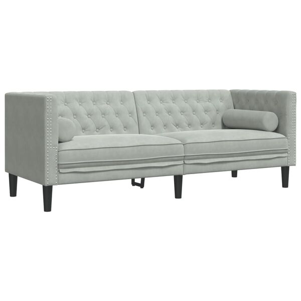 vidaXL Chesterfield Sofa Light grey Velvet (100% polyester) 3-Seater