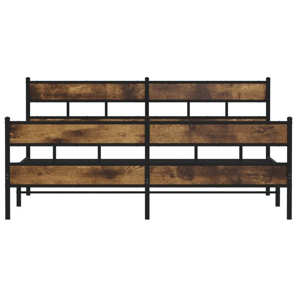 vidaXL Bed Frame Smoked Oak Steel, Engineered Wood 80 x 80 in Modern