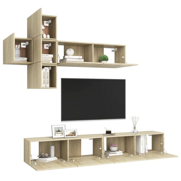 vidaXL TV Cabinet Set Sonoma oak Engineered wood Large TV Cabinet Set