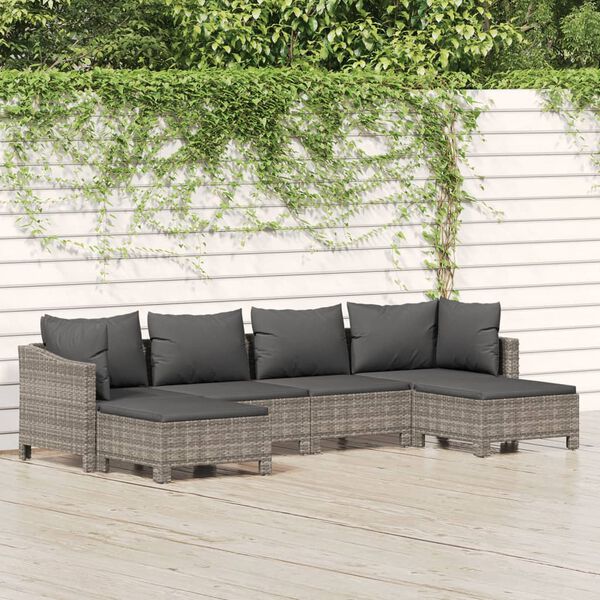 vidaXL Garden Lounge Set Grey PE rattan, powder-coated steel Medium