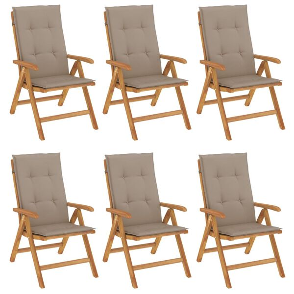 vidaXL Reclining Garden Chair Set of 6 Taupe Teak wood, Foam, Polyester
