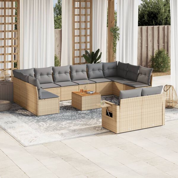 vidaXL Garden Sofa Set Beige PE Rattan Large Foldable Garden Sofa Set
