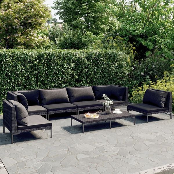 vidaXL Garden Lounge Set Dark Grey, Black Powder-coated steel 7 Piece Set