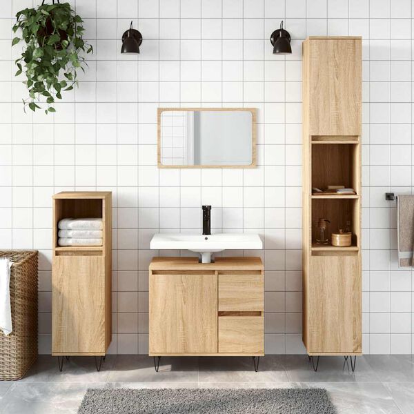 vidaXL Bathroom Cabinet Sonoma Oak Engineered wood, iron Medium