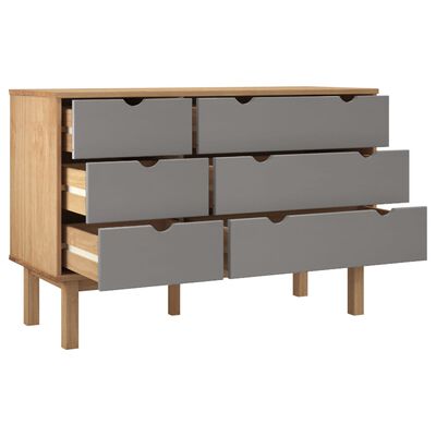 vidaXL Drawer Cabinet OTTA Brown&Gray 43.7"x16.9"x28.9" Solid Wood Pine