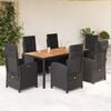 vidaXL 7 Piece Patio Dining Set with Cushions Black Poly Rattan