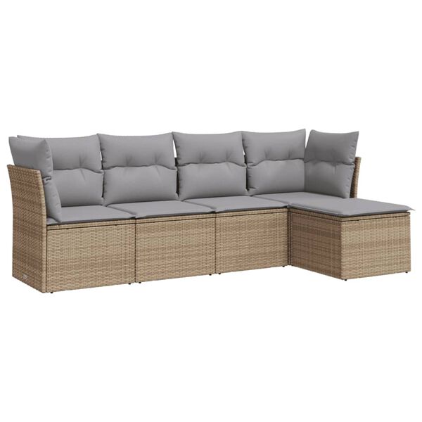 vidaXL Garden Sofa Set Beige PE rattan, powder-coated steel, polyester