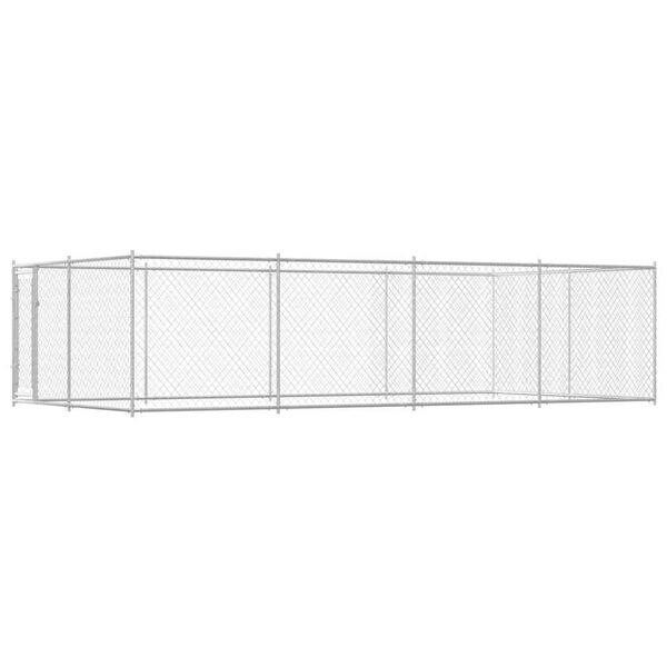 vidaXL Dog Kennel Silver Galvanized Steel Large Dog Kennel Rectangular