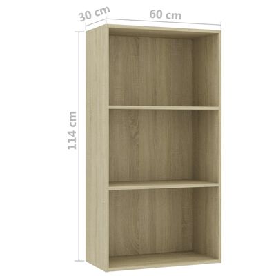 vidaXL 3-Tier Book Cabinet Sonoma Oak 23.6"x11.8"x44.9" Engineered Wood