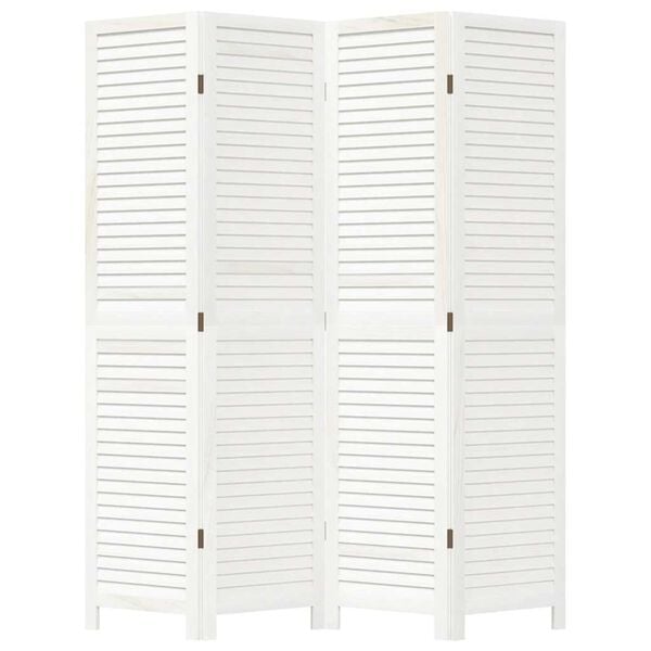 vidaXL Room Divider 4 Panels White Solid Wood Paulownia