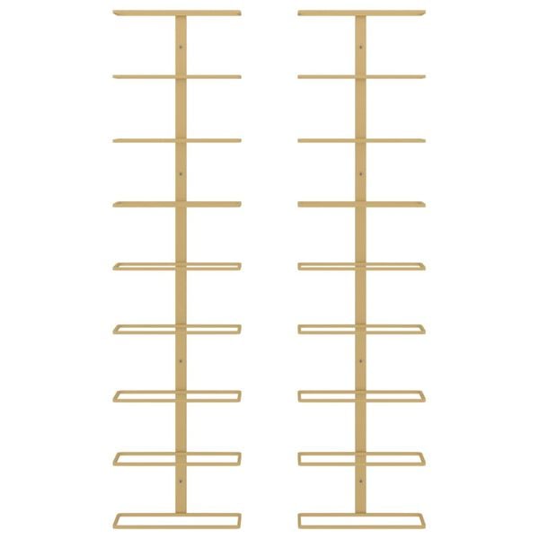 vidaXL Wall-mounted Wine Rack for 9 Bottles 2 pcs Gold Iron