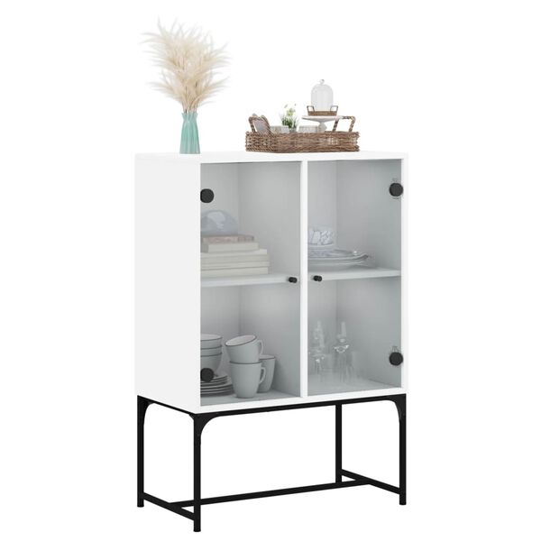 vidaXL Side Cabinet White Engineered wood, glass, steel 27.2x14.6x39.4 in