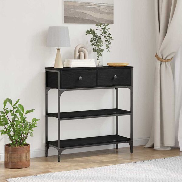 vidaXL Console Table Black Oak 72.5 x 25 x 75 cm Engineered Wood