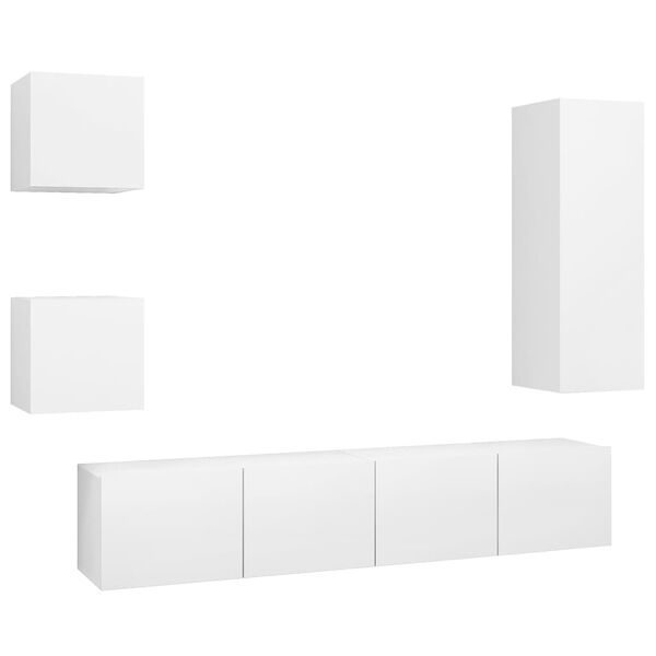 vidaXL TV Cabinet Set Set of 5 White Engineered wood Medium