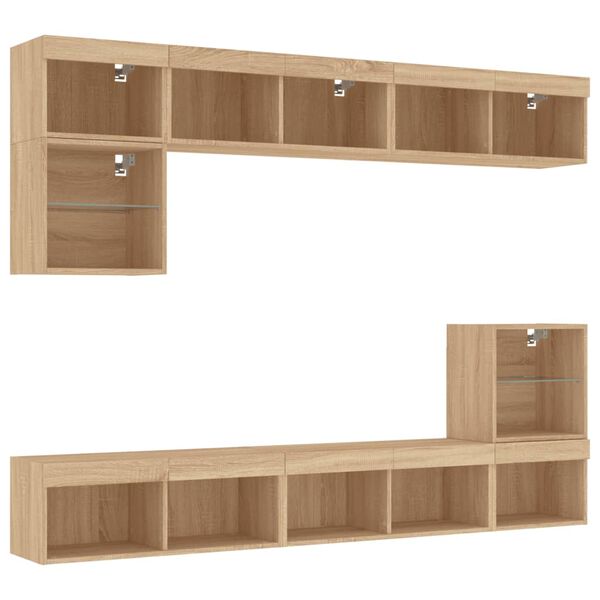 vidaXL TV Wall Unit Sonoma Oak Engineered Wood, Glass Large TV Wall Unit