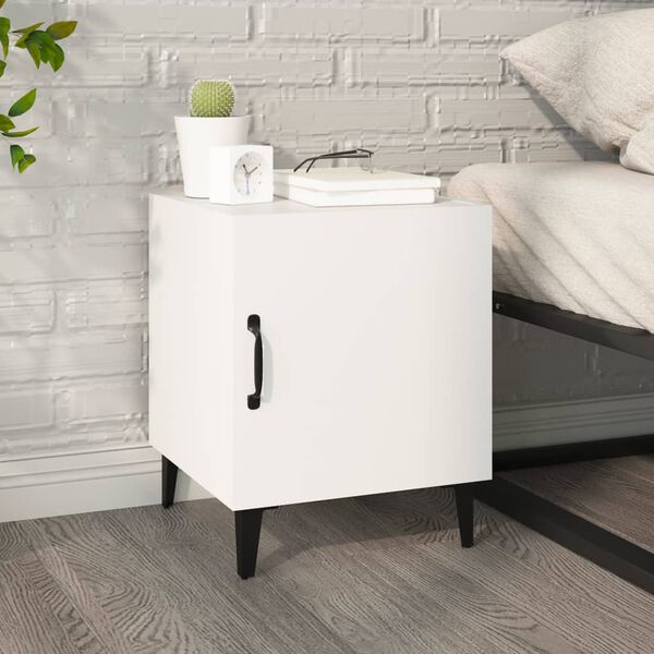 vidaXL Bedside Cabinet White Engineered wood, metal Medium