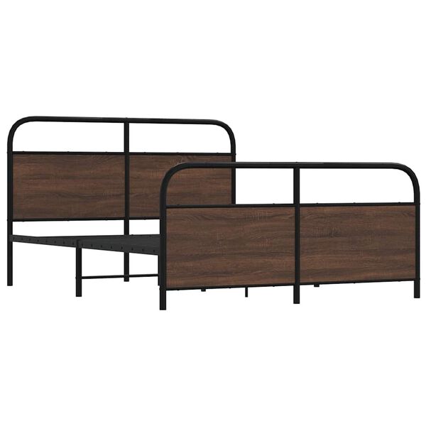 vidaXL Bed Frame Brown oak Steel, engineered wood King Size Bed Frame