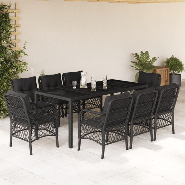 vidaXL Garden Dining Set Black PE rattan Washable Covers