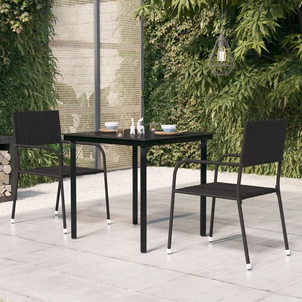 vidaXL Garden Dining Table Black Powder-coated steel, glass Medium Tough