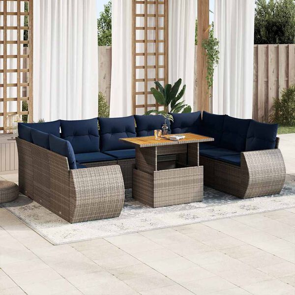 vidaXL 10 Piece Patio Sofa Set with Cushions Gray Poly Rattan