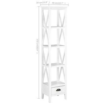 vidaXL Bookcase with 1 Drawer White 15.7"x11.8"x66.9" MDF