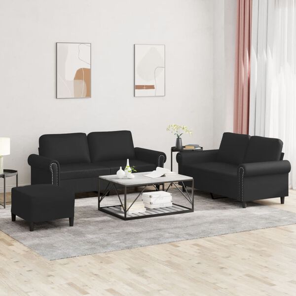vidaXL Sofa Set Black Faux leather, metal, textilene, plywood