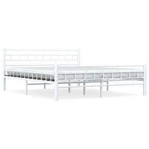 vidaXL Bed Frame White Metal, Plywood Full Durable Bed Frame